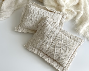 Maeve Puffli | Newborn Beige Braid Posing Pillow | Newborn Photography | Soft, Handmade Photoprop | Baby Photoshoot Cushion | Soft Fabric