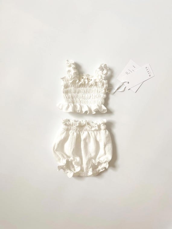Ivory Smocked Baby Girl Romper For Newborn Photo Props And Coming Home Outfit