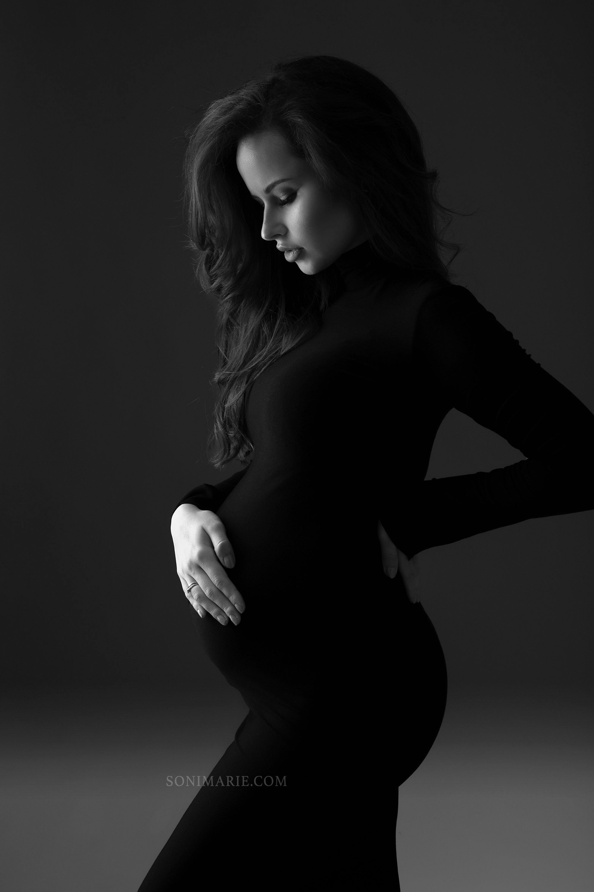 High Neck Maternity Dress, Black Bodycon Evening Gown, Minimalist Photoshoot Clothes, Photography Props