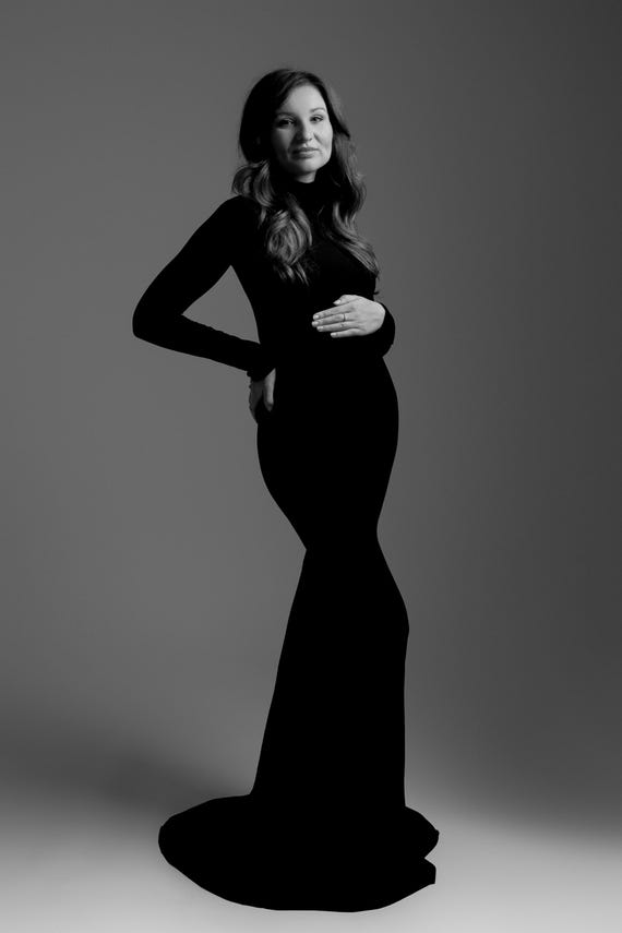 formal dress wear for interview Momyknows Black Off Shoulder Ruched Bodycon Elegant Photoshoot Baby Shower Maternity Maxi Dress Black / M