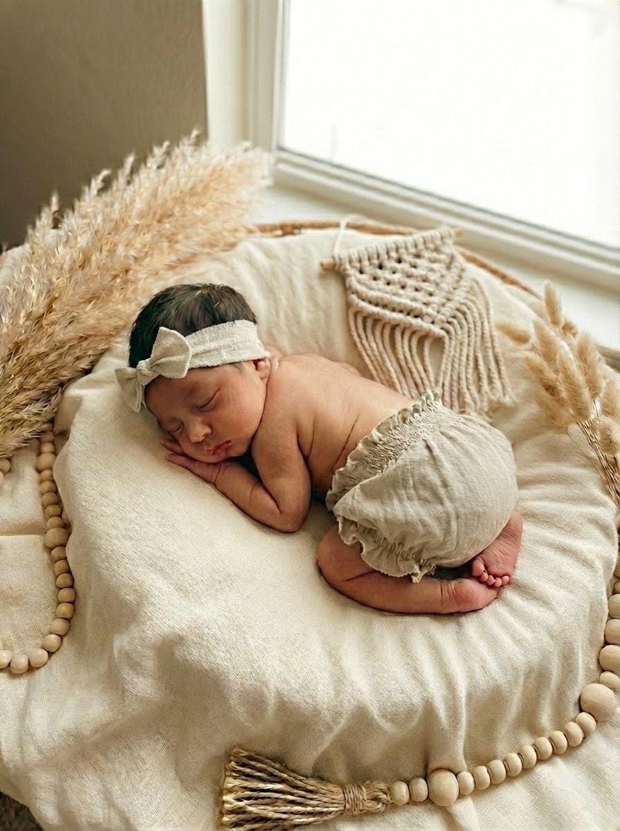 Textured Beige Baby Bloomers Diaper Cover Newborn Photo Prop Smocked Clothes Heirloom Gift