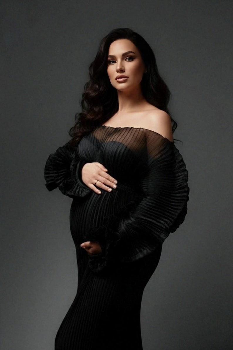 Black Pleated Maternity Dress Avant Garde Editorial Gown Dark Romance black-pleated-maternity-dress-avant-garde-editorial-gown-dark-romance