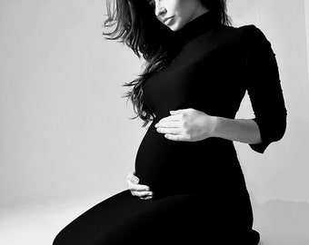 Black Turtleneck Maternity Dress | Maternity Photoshoot Dress | Pregnancy Fashion | Pregnancy Dress | Photo Props | Maternity Session