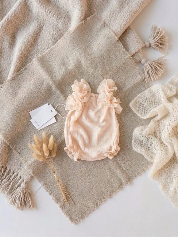 Vanilla Baby Girl Clothes, Ruffle Newborn Outfit, Baptism Shower Gift, Photography Props