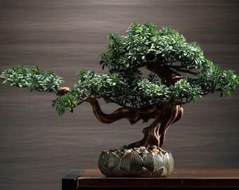 Handmade New Arrival Artificial Bonsai Art Gift for Him in Lotus Medium Pot Personalized Gifts