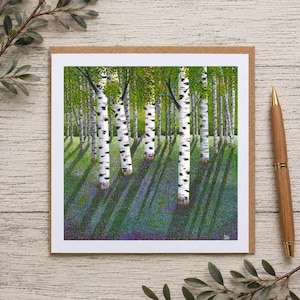 Spring in the Woods Greeting Card | Birch Tree | Woodland Art | Blank Square Card | UK Artist