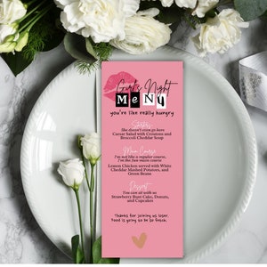 Girl's Night Printable Menu bedeutet Mädchen-Menü Valentine's Party Menu Printable Girls Brunch-Menü DIY Galentines Day Brunch-Menü Muttertag