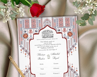 Palestinian Nikkah Contract Template Editable Nikkah Certificate Digital Printable Nikkah Template Marriage Contract tatreez nikkah contract