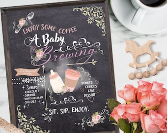 Baby shower Chalkboard Coffee bar sign, Coffee Bar Sign, Printable Baby Shower Sign, A Baby is Brewing, baby shower table sign, coffee sign