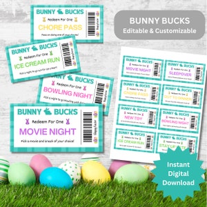 Easter Bunny Bucks, Bunny Coupon, Printable Easter Egg Coupons for Kids, Editable Easter Coupon, Easter Egg Filler, Instant Digital Download