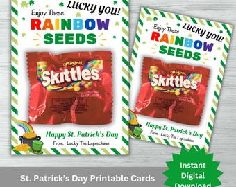 St. Patricks Day Gift, Rainbow Seeds Card, Skittles, Printable Candy Holder for Kids Teachers or Friends, Leprechaun Gifts, Digital Download