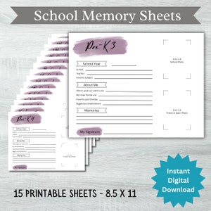 Kids School Printable Memory Pages, Digital File-Instant Download, Questionnaire, Printable Interview, DIY Info Sheet, Pre K-12th Grade PINK