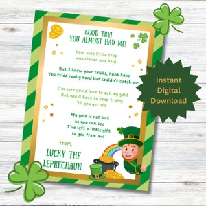 Carta do Leprechaun, Carta do Dia de São Patrício, Lucky The Leprechaun Note, Leprechaun Tap Letter, Crianças, Sala de aula, Download digital, Para impressão