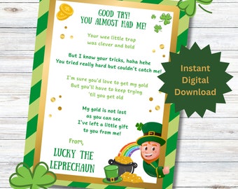 Leprechaun brief, St. Patricks Day brief, Lucky The Leprechaun Note, Leprechaun Tap Letter, kinderen, klaslokaal, digitale download, afdrukbaar