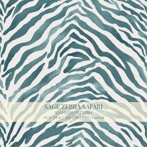Sage Zebra Print Seamless Pattern, Watercolor Safari Design (Digital Download)
