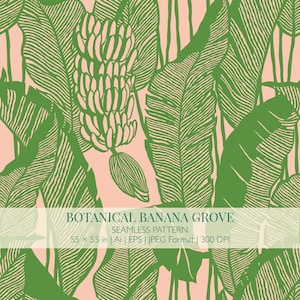 Botanical Banana Grove Seamless Pattern | Tropical Jungle Leaf Design (Digital Download)