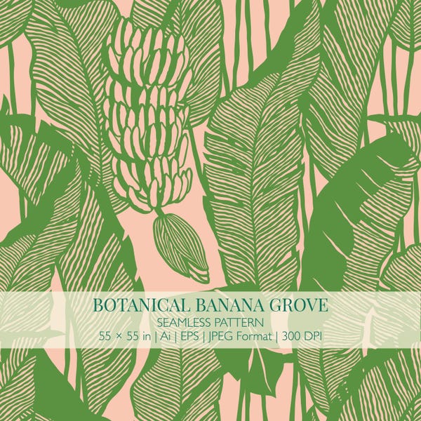 Botanical Banana Grove Seamless Pattern | Tropical Jungle Leaf Design (Digital Download)