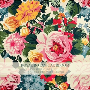 Naadloos patroon Royal Blooming Garden – vintage botanische bloemenprint voor stof, behang (digitale download)