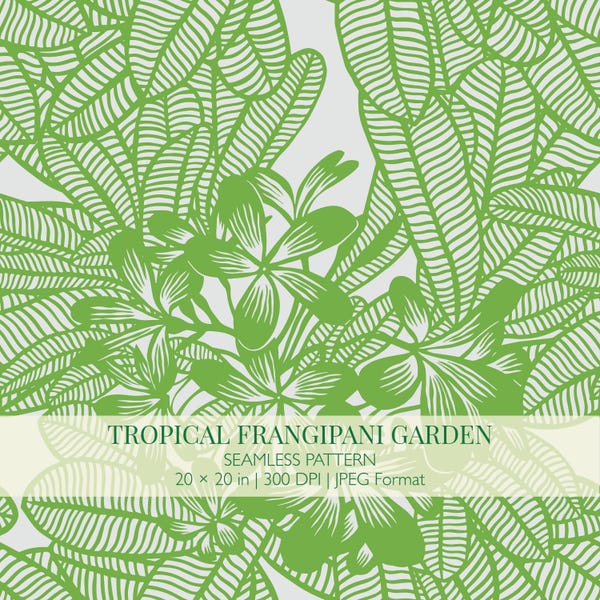 Tropical Frangipani Garden Seamless Pattern | Botanical Tropical Floral Design | Jungle Flower Print | Fabric, Wallpaper