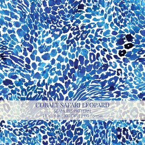 Cobalt Leopard Safari Seamless Pattern – Blue Watercolor Animal Print (Digital Download)
