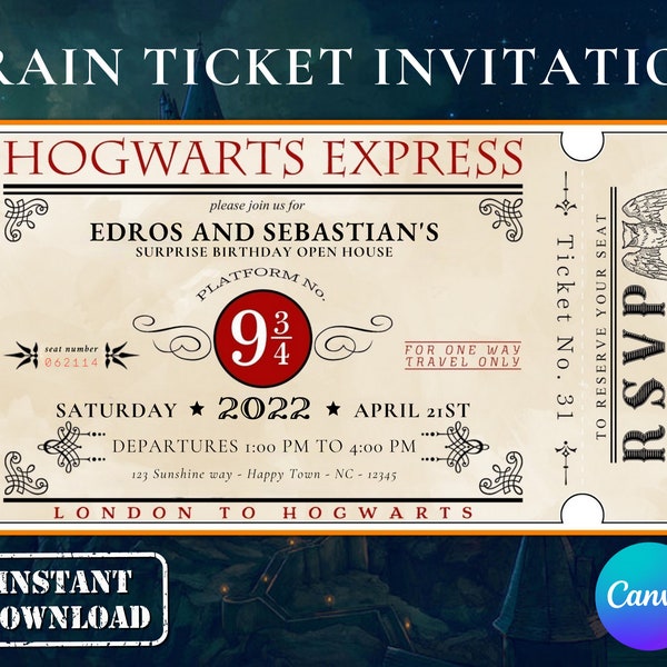 Wizard Train Ticket, Wizard Invitation, Travel Ticket, Surprise Train Pass, Wizard Printable, Wizard Vintage, Wizard Train Ticket