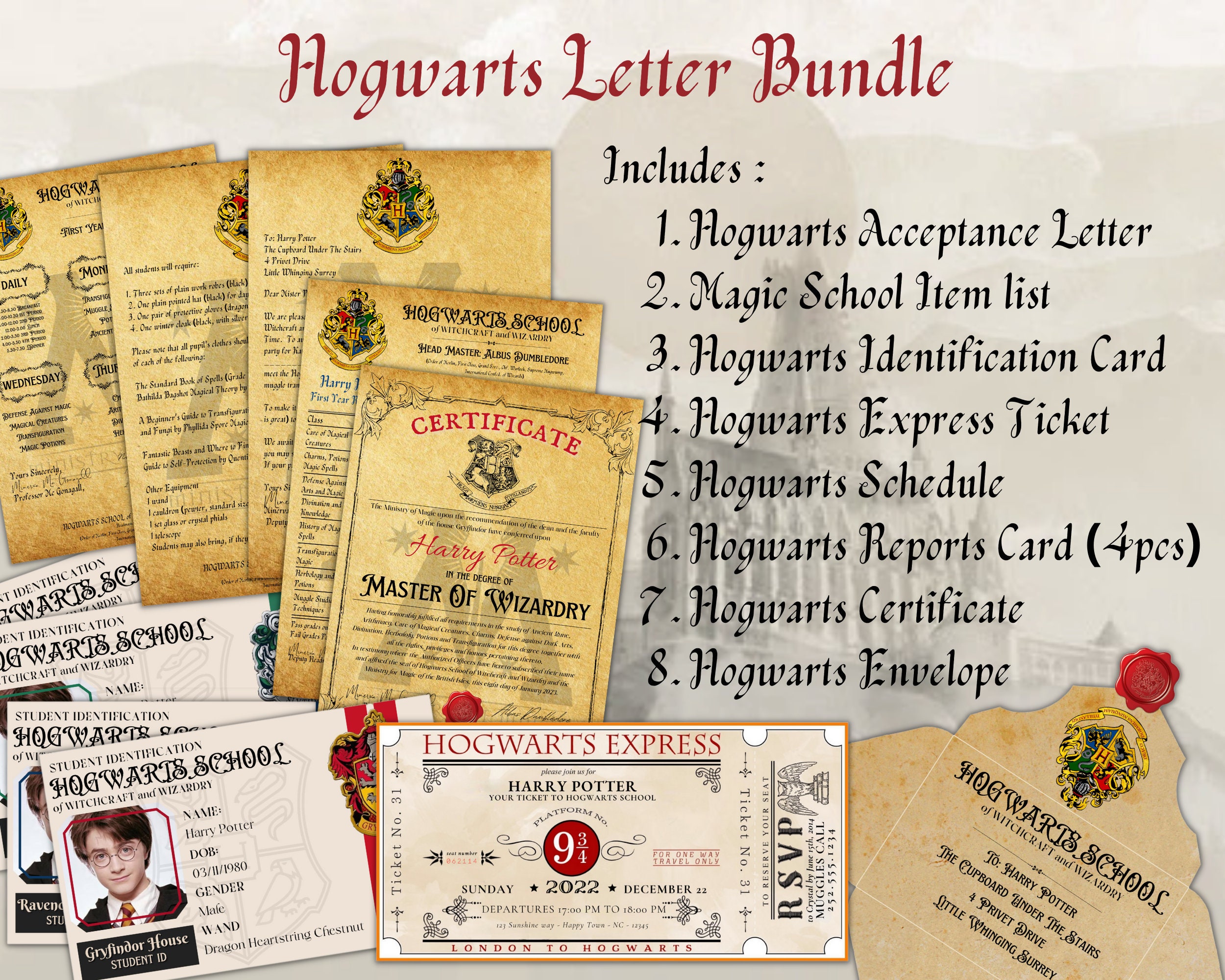 Editable Hogwarts Acceptance Letter, Wizard School of Witchcraft and ...