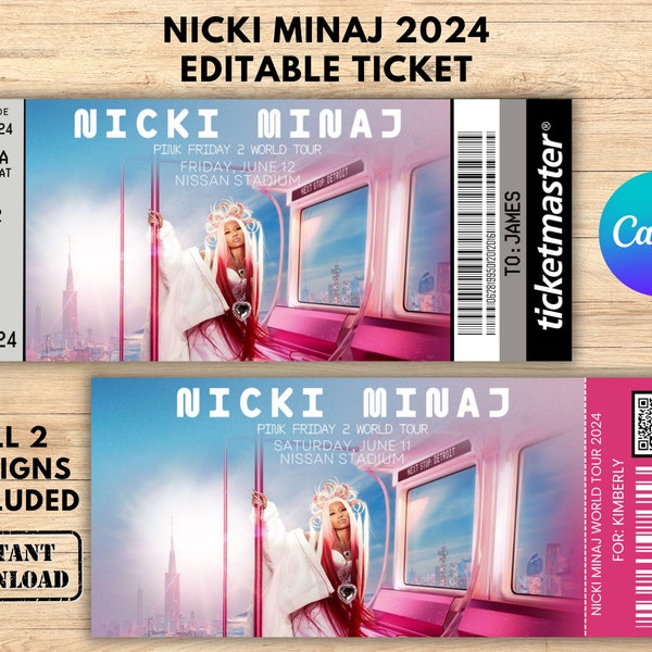 Nicki Minaj Surprise Konzertkarte, Pink Friday 2 Tour 2024 Personalisiertes Andenken, Personalisiertes Musik-Souvenir, DIGITALDRUCK