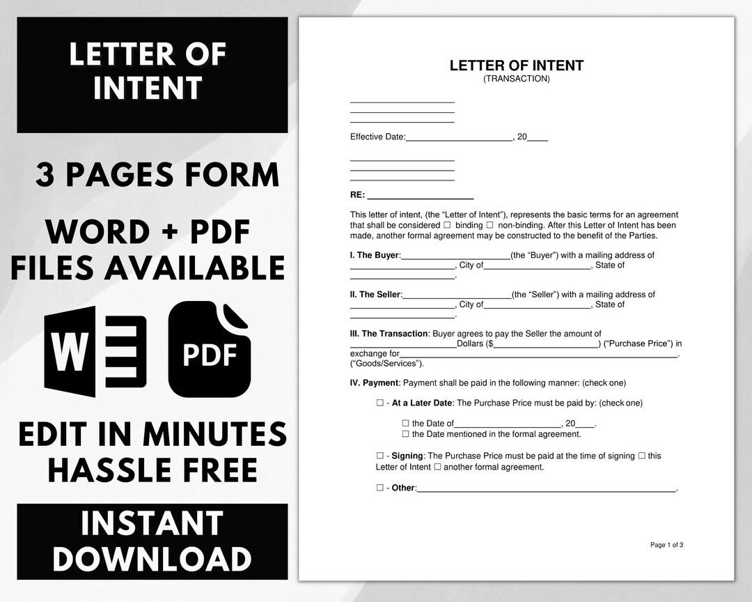 Letter of Intent, Letter of Intent LOI, Letter of Intent LOI Forms ...