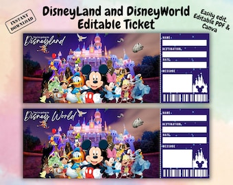 Surprise Disneyland Ticket, Disneyworld Ticket, Editable Ticket, Surprise Reveal Ticket Gift, Instant Download, Theme Park ticke