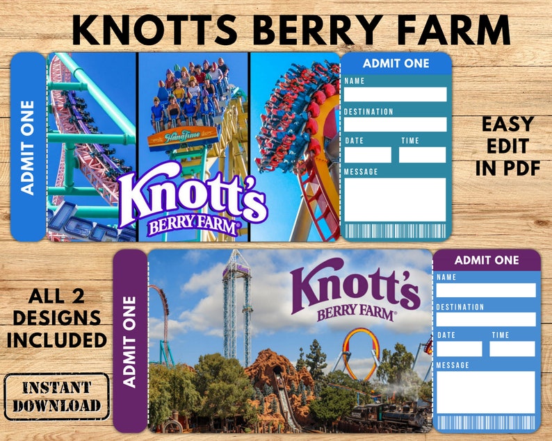 Printable Knotts Berry Farm Ticket, Surprise Trip Gift Ticket ...