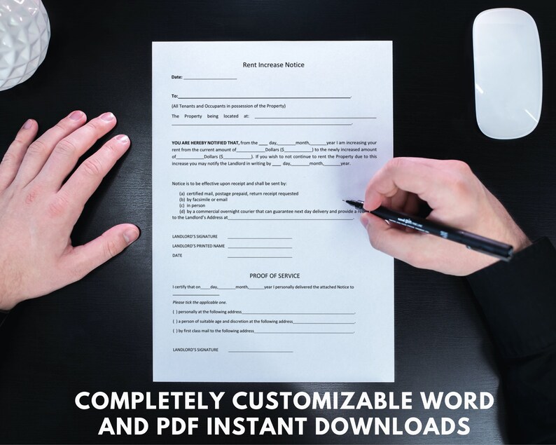 Rent Increase Notice, Editable Notice of Rent Increase Template