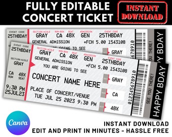 Custom Concert Ticket, Concert Ticket Template, Personalized Event Ticket, Surprise Ticket, Ticketmaster Fake Concert, Ticket Stub Souvenir