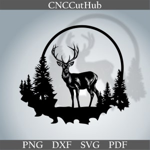 Herten scène dxf, Dieren gesneden bestand voor laser, dxf plasma, cnc, metalen wand decor, svg voor Cricut, sticker papercut sjabloon, houtkunst, gegraveerd