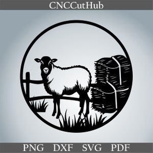 Dxf di scena di pecora, file di taglio di animali per laser dxf plasma cnc metallo decorazione della parete in formato SVG per Cricut decalcomania papercut modello legno arte incisa fattoria