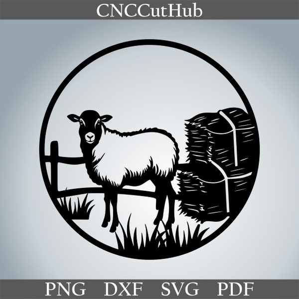 Sheep scene dxf, Animals cut file for laser dxf plasma cnc metal wall decor svg for Cricut decal papercut template wood art engraved farm