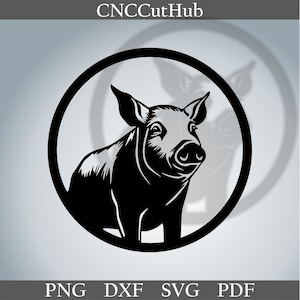 Fichier de coupe animaux dxf cochon pour laser dxf plasma cnc décoration murale en métal svg pour sticker Cricut modèle papercut art bois gravé animaux de la ferme