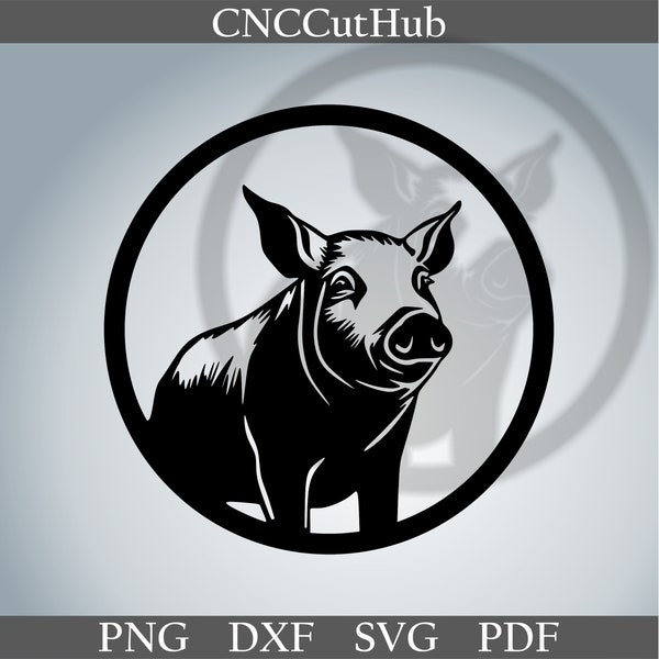 Pig dxf Animals cut file for laser dxf plasma cnc metal wall decor svg for Cricut decal papercut template wood art engraved farm animals