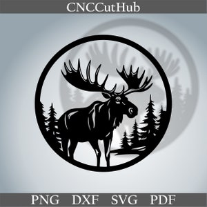 Alci nella foresta dxf, animali tagliano file per laser dxf plasma cnc metallo parete arredamento svg per Cricut decalcomania papercut modello legno arte incisa
