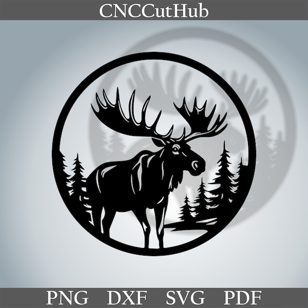 Moose in the forest dxf, Animals cut file for laser dxf plasma cnc metal wall decor svg for Cricut decal papercut template wood art engraved