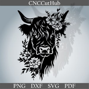 Cowboy dxf vache Highland fichier découpé pour laser dxf plasma cnc décoration murale en métal svg Cricut sticker papercut modèle bois art taureau de rodéo gravé