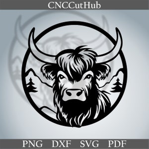 Higland Kuh Dxf Cowboy Cut-Datei für Laser Dxf Laser Laser-Plasma Cnc Metall Wand Dekor svg Cricut Abziehbild Papierschnitt Vorlage Holz Kunst Rodeo Stier