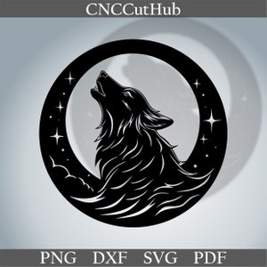 Wolf Szene dxf, Tiere Schneidedatei für Laser, dxf laser, cnc, wand dekor schnitzen, svg für Cricut, Papierschnitt vorlage, Holzkunst, graviert