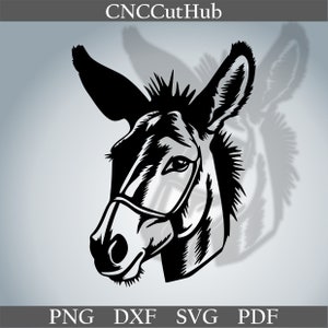 Tête d'âne dxf, animaux découpés fichier pour laser dxf plasma cnc décoration murale en métal svg pour Cricut sticker papercut modèle bois art gravé ferme