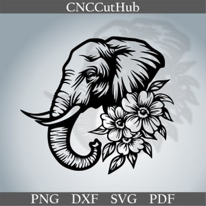 Elefante dxf, arquivo de corte safari para plasma a laser, decoração de metal cnc, svg para Cricut, modelo de corte de papel decalque África silhueta selvagem cnc