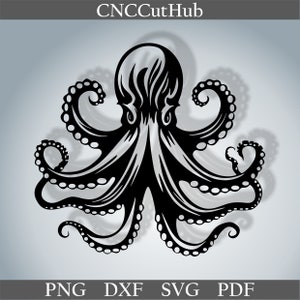 Pulpo Svg Cortar Archivo depredador svg, animales del océano marino Siluetas archivo dxf Archivos para Cricut, Clip art, Vinilo pescador Calamar Kraken cnc