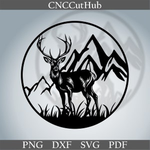 Deer scene dxf, Animals cut file for laser, dxf plasma, cnc, metal wall decor, svg for Cricut, decal papercut template, wood art, engraved