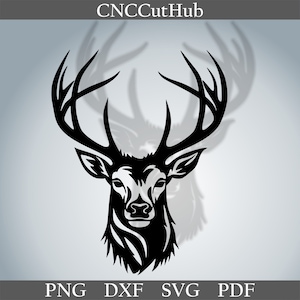 Tête de cerf dxf, Fichier découpé d’animaux pour laser, décoration murale en métal plasma cnc, svg pour Cricut, modèle de découpe de papier autocollant silhouette gravée en bois