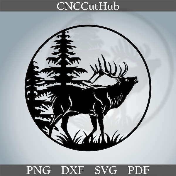 Deer scene dxf, Animals cut file for laser, dxf plasma, cnc, metal wall decor, svg for Cricut, decal papercut template, wood art, engraved