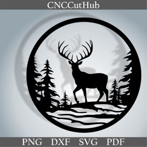 Escena de ciervos dxf, Archivo cortado de animales para láser, plasma dxf, cnc, decoración de pared de metal, svg para Cricut, plantilla de corte de papel de calcomanía, arte en madera, grabado