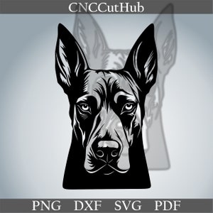 Doberman head dxf, Animals cut file for laser plasma, cnc metal decor, svg for Cricut, decal papercut template Portrait dog cnc guard dog